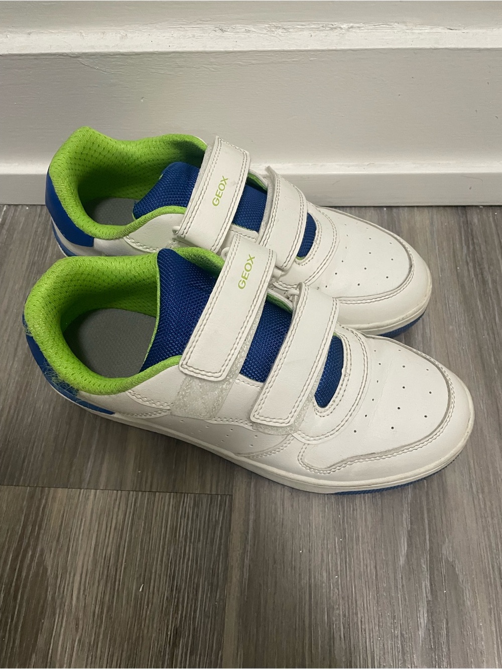 Geox Kids White, Blue & Green Velcro Sneakers